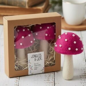 NWT Jingles & Joy Pink Pearl Mushroom Ornaments Set of 2 Cottagecore Decor
C